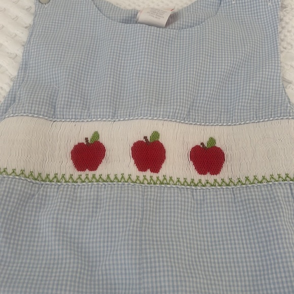 Apple smocked jon jon john john shortall in size 4t small lt blue gingham check - Picture 2 of 8